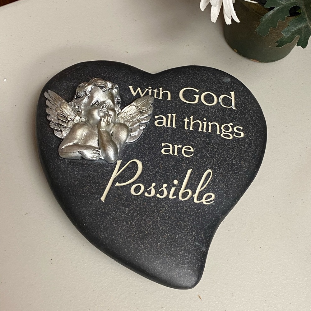 heart with silver cherub figure - With God all things are Possible - Picture 3 of 11